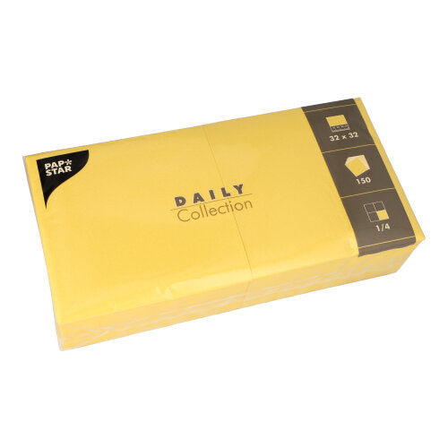 Papstar 900 Servietten, Gelb, Serie: DAILY Collection, 1/4-Falz, 32x32cm