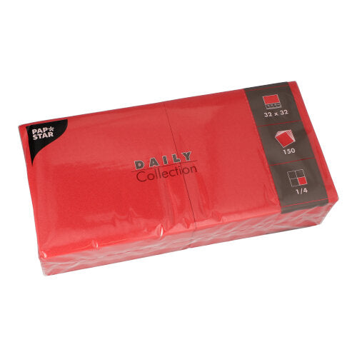 Papstar 900 Servietten, Rot, Serie: DAILY Collection, 1/4-Falz, 32x32cm