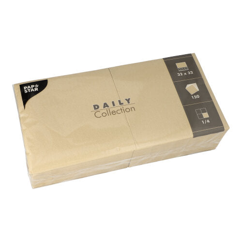 Papstar 900 Servietten, Sandfarbig, Serie: DAILY Collection, 1/4-Falz, 32x32cm