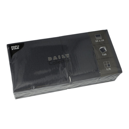 Papstar 900 Servietten, Schwarz, Serie: DAILY Collection, 1/4-Falz, 32x32cm