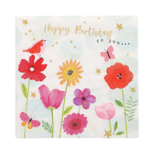 Papstar 200 Servietten (1/4-Falz), Tissue, 3-lagig, Serie: Birthday Flowers, 33x33cm