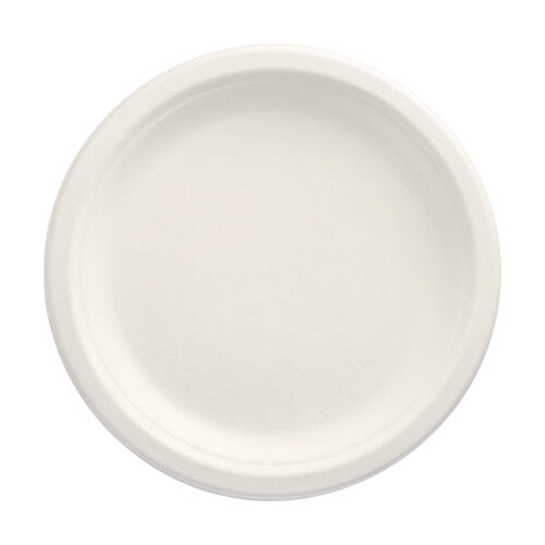 Papstar 12x 12 Teller, Zuckerrohr "pure" ungeteilt Ø 23 cm · 2 cm weiss