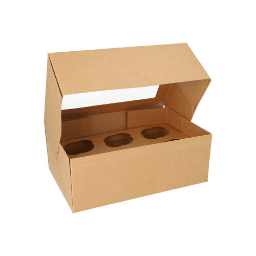 Papstar 4x 25 Cupcake-Kartons eckig 10 cm x 27 cm x 17,5 cm mit Sichtfenster aus PLA