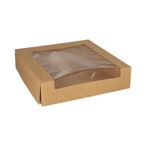 Papstar 4x 25 Tortenkartons mit Deckel eckig 5,5 cm x 23 cm x 23 cm mit Sichtfenster aus PLA