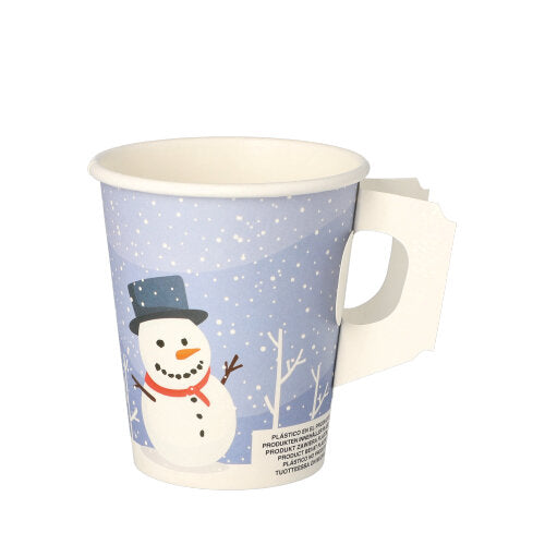 Papstar 20x 50 Trinkbecher mit Henkel, Pappe 0,2 l Ø 8 cm · 9,3 cm "Snowman"