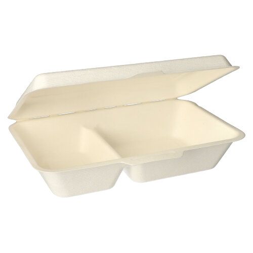 Papstar 4x 25 Menüboxen, Zuckerrohr "pure" 2-geteilt 6,5 cm x 24 cm x 15,5 cm weiss