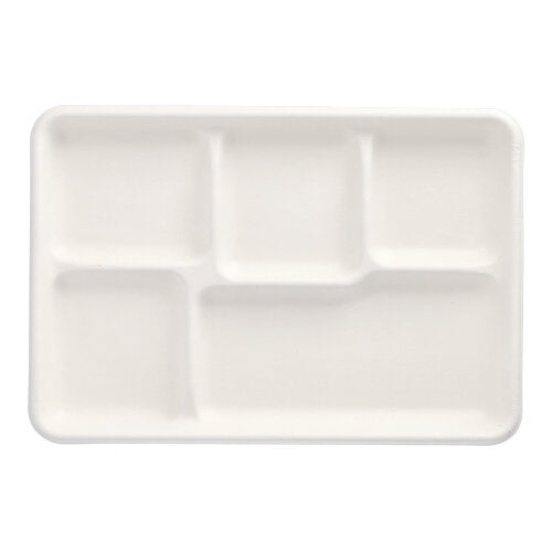 Papstar 5x 25 Menü-Trays, Weiß, Zuckerrohr, Serie: "pure", 5-Geteilt, 21,6x31,7x2,4cm