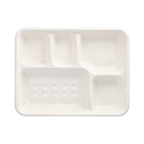 Papstar 5x 25 Menü-Trays, Weiß, Zuckerrohr, Serie: "pure", 5-Geteilt, 22x28,2x3,7cm