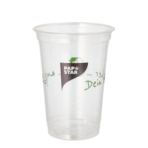 Papstar 800x Trinkbecher (Für Kaltgetränke), Polylactid, Transparent, Inhalt: 400ml, Durchmesser: 9,5cm, Höhe: 12,7cm