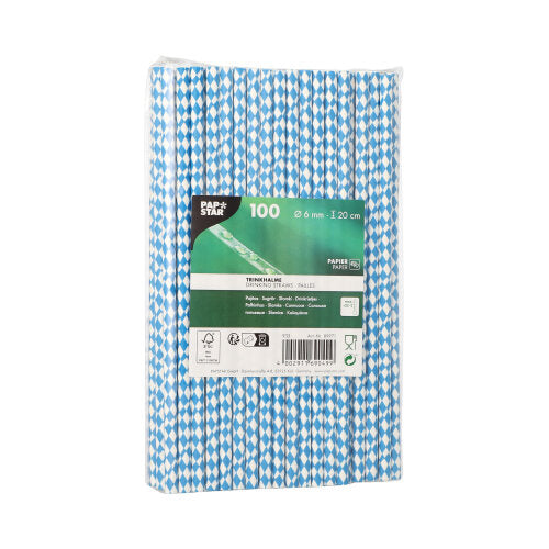 Papstar 1000x Trinkhalme "Bayrisch Blau", Papier, Blau und Weiß, Länge: 20cm