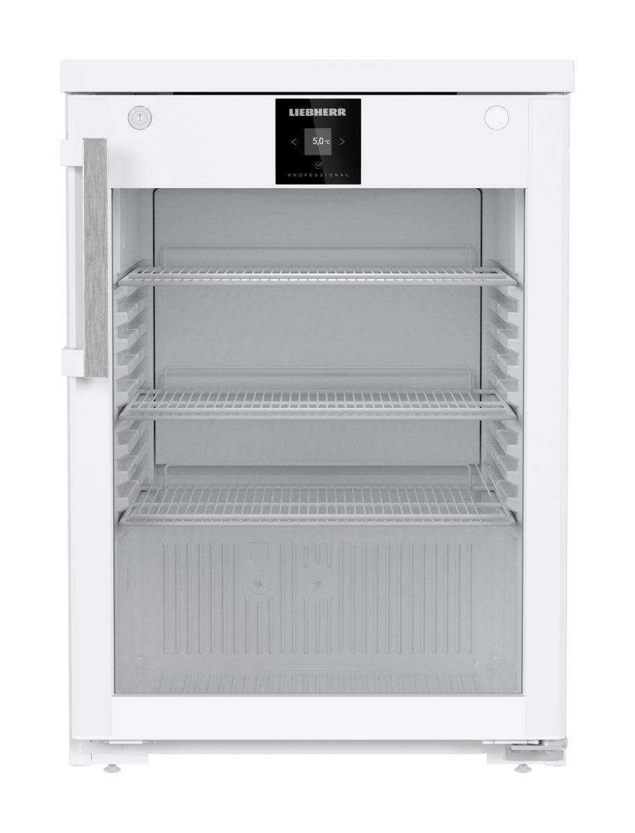 Liebherr Getränke-Tischkühlschrank "Performance" (mit Umluftkühlung), Stahl, Kunststoff und Glas, Weiß, 0,292kW, 230V, 127L, 600x648x852mm (FRTvg 1511)