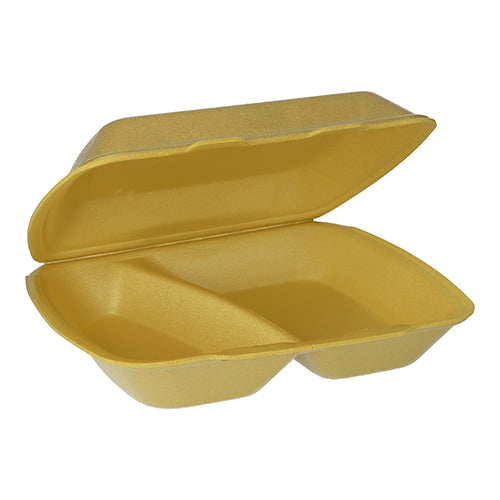 Papstar 2x 100 Menüboxen mit Klappdeckel, XPS 2-geteilt 7,5 cm x 24,3 cm x 20,8 cm gold