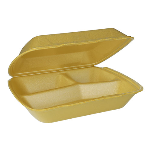 Papstar 2x 100 Menüboxen mit Klappdeckel, XPS 3-geteilt 7,5 cm x 24,3 cm x 20,8 cm gold