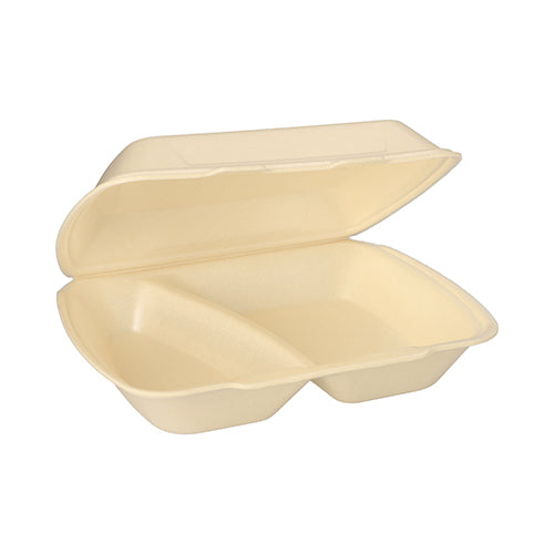 Papstar 2x 100 Menüboxen mit Klappdeckel, XPS 2-geteilt 7,5 cm x 24,3 cm x 20,8 cm creme