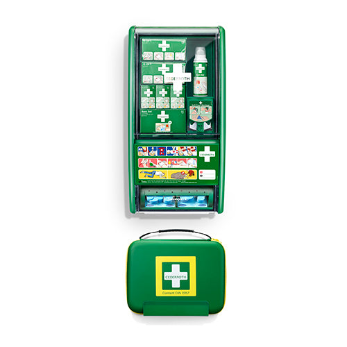 Papstar 1x "Cederroth" First Aid & Burn Station Set DIN 13157 22,7 cm x 29,4 cm x 57,2 cm grün 91-teilig