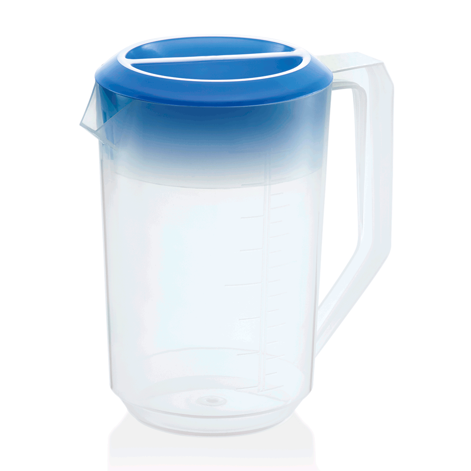 WAS Germany Kanne (mit blauen Deckel), Polypropylen, Transparent, Skalierung: 100ml, Inhalt: 1,8L, Durchmesser: 12,5cm, Höhe: 20,5cm (9306180)