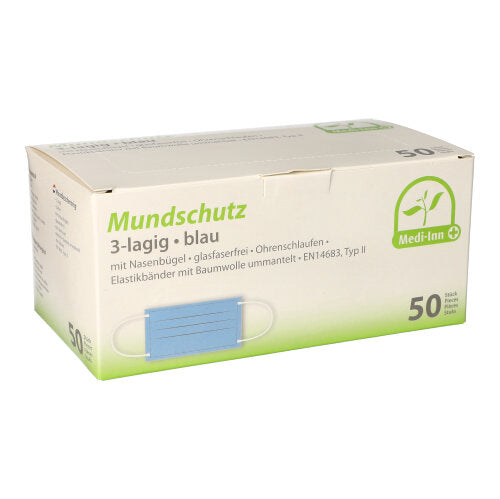 Papstar 20x 50 "Medi-Inn®" Mundschutz Type II 3-lagig 9 cm x 17,5 cm blau mit Nasenbügel