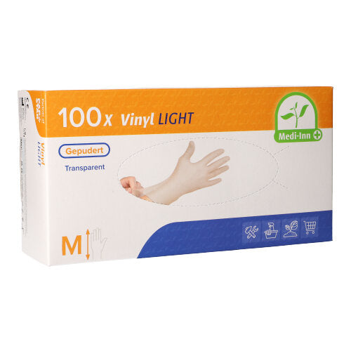 Papstar 10x 100 "Medi-Inn® PS" Handschuhe, Vinyl gepudert "Light" transparent Größe M
