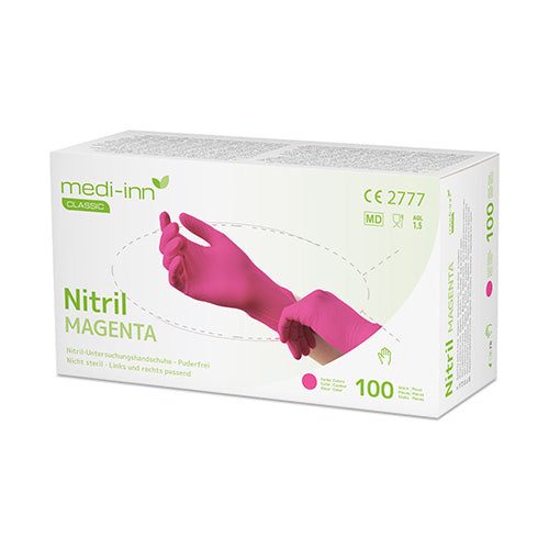 Papstar 10x 100 "Medi-Inn® Classic" Handschuhe, Nitril puderfrei magenta "Nitril Magenta" Größe S