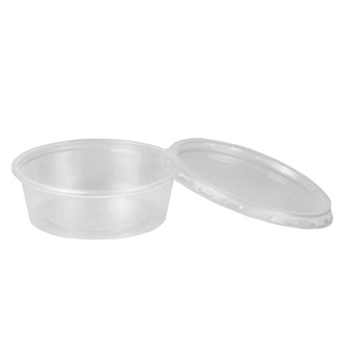 Papstar 500 Dressingbecher mit Deckel, rund, Material: PP; Füllinhalt: 50ml, Abmessungen: Ø 7cm · 2,4cm, Farbe: transparent