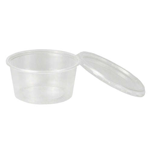 Papstar 500 Dressingbecher mit Deckel, rund, Material: PP; Füllinhalt: 80ml, Abmessungen: Ø 7,1cm · 3,5cm, Farbe: transparent
