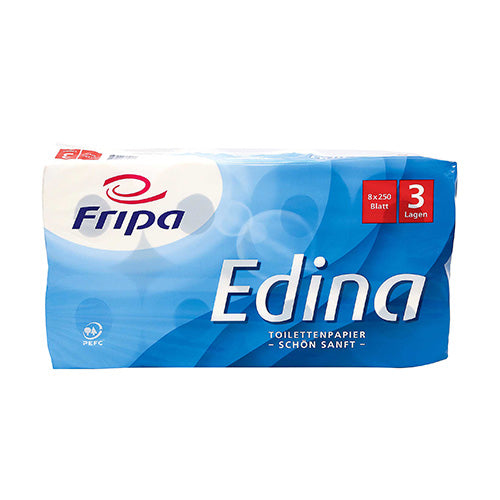 Papstar 9x 8 Rollen Toilettenpapier, 3-lagiges Tissue Ø 12 cm · 11 cm x 9,5 cm hochweiss "Edina" 250 Blatt