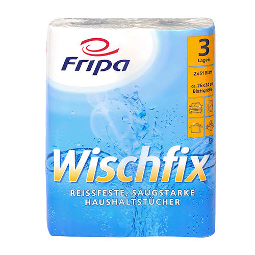 Papstar 16x 2 Rollen Küchenrollen 3-lagig 26 cm x 23,8 cm weiss "Wischfix" 51 Blatt
