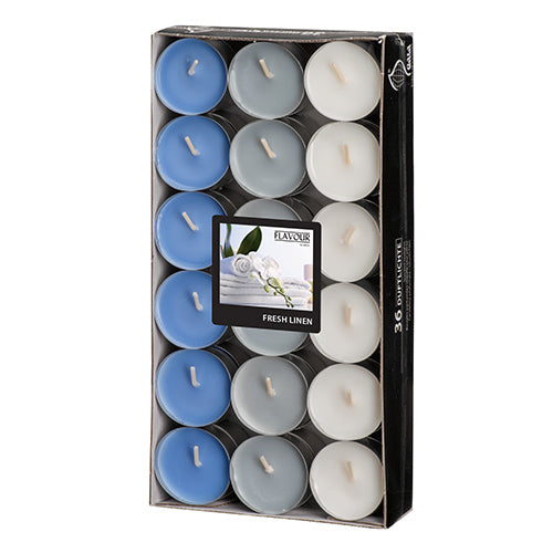 Papstar 8x 36 "Flavour by GALA" Duftlichte Ø 38 mm · 17 mm weiss - Fresh Linen "Ton in Ton"