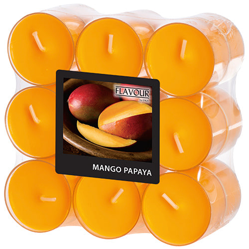 Papstar 6x 18 "Flavour by GALA" Duftlichte Ø 38 mm · 24 mm pfirsich - Mango-Papaya in Polycarbonathülle