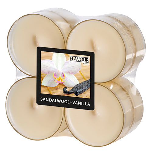 Papstar 6x 8 "Flavour by GALA" Maxi Duftlichte Ø 59 mm · 24 mm elfenbein - Sandalwood-Vanilla in Polycarbonathülle