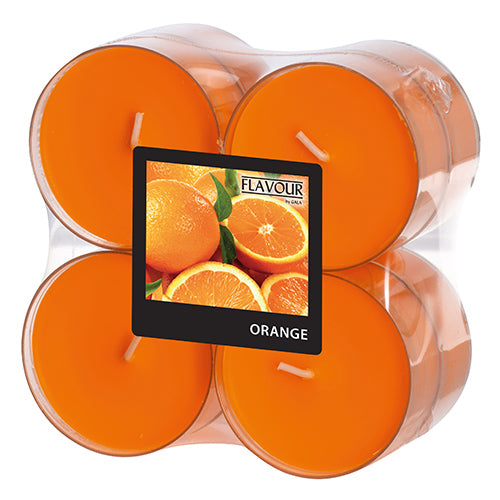 Papstar 6x 8 "Flavour by GALA" Maxi Duftlichte Ø 59 mm · 24 mm orange - Orange in Polycarbonathülle