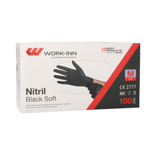 Papstar 10x 100 "WORK-INN/PS" Handschuhe, Nitril, Schwarz, Puderfrei, Gripstruktur, Größe: M