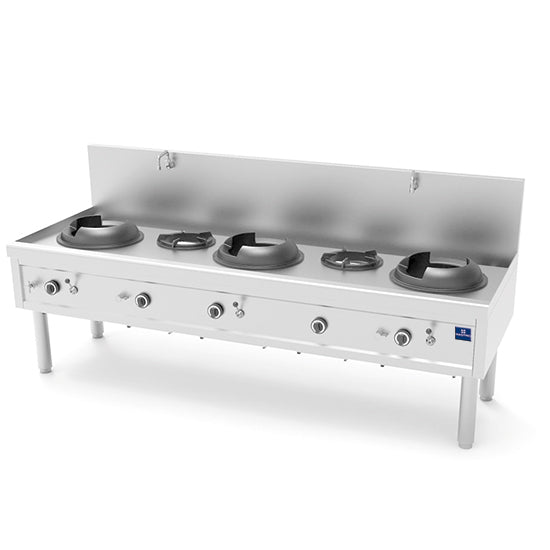 Mastro Gas-Wokkochfeld mit 3 Brenner 27,5 kW + 2 Suppenbrenner 9,2 kW, 2 Wasserhähne