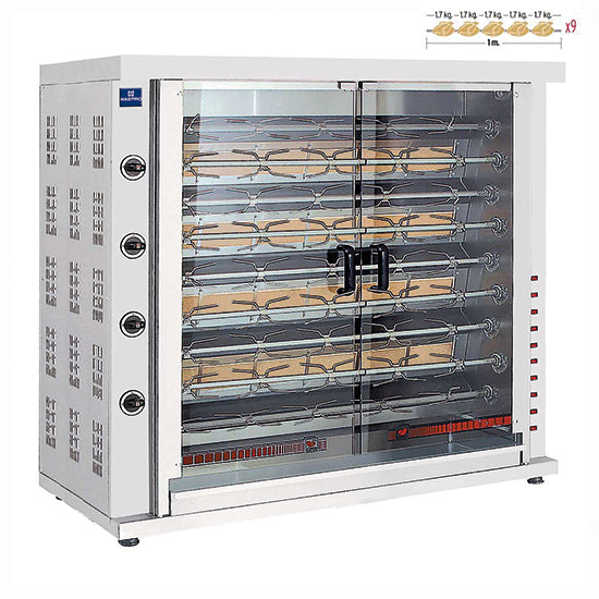 Mastro Gas-Hähnchengrill mit Beleuchtung, 9 Spieße für 36-45 Hähnchen