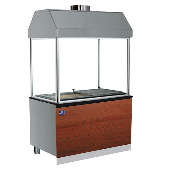 Mastro Holzkohlegrill (Auf Unterschrank mit Ascheschublade und Abzugshaube), Edelstahl, Holz und Granit, 1400x880x1900mm