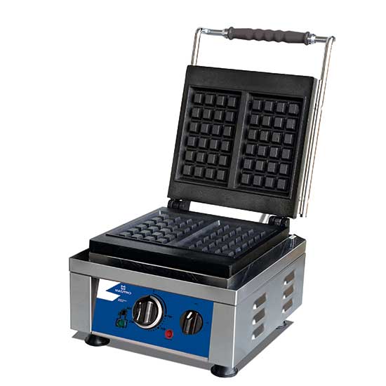 Mastro Waffeleisen "Brüsseler Waffelform", Edelstahl und Gusseisen, Silber, Schwarz und Blau, 2,2kW, 220-240V, 300x320x300mm