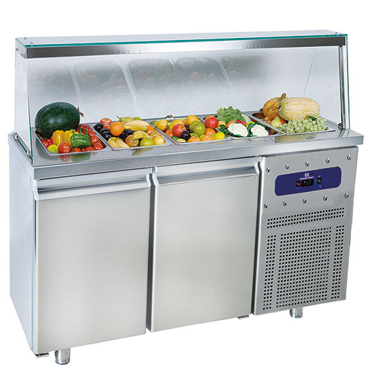 Mastro Saladette mit 2 Türen GN 1/1 und Glasstruktur, 4x GN 1/1 H=150 mm, -2°/+8°C