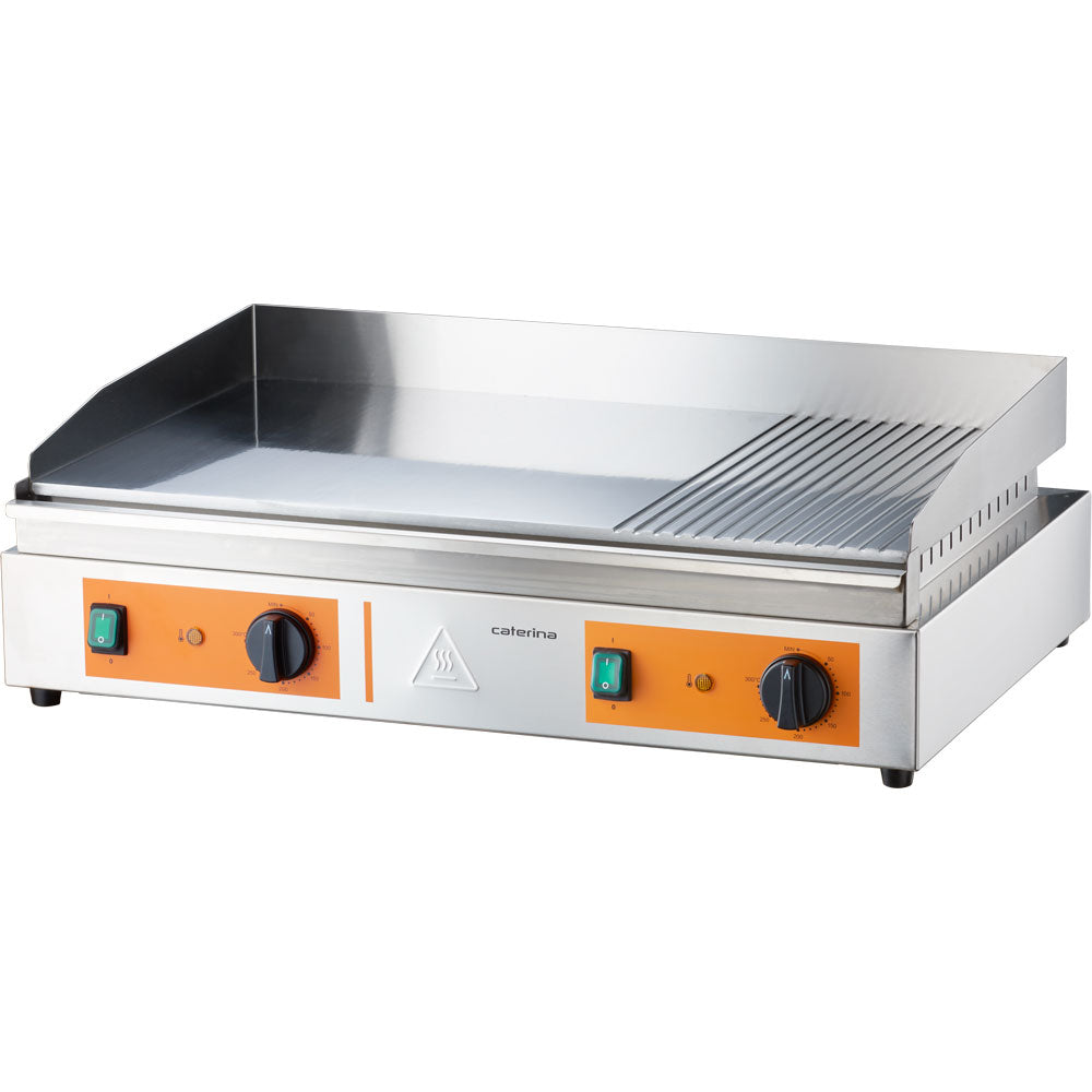 CATERINA Elektro-Griddleplatte (2/3 glatte- und 1/3 gerillte Grillfläche), Edelstahl, 3,5kW, 230V, 720x460x240mm
