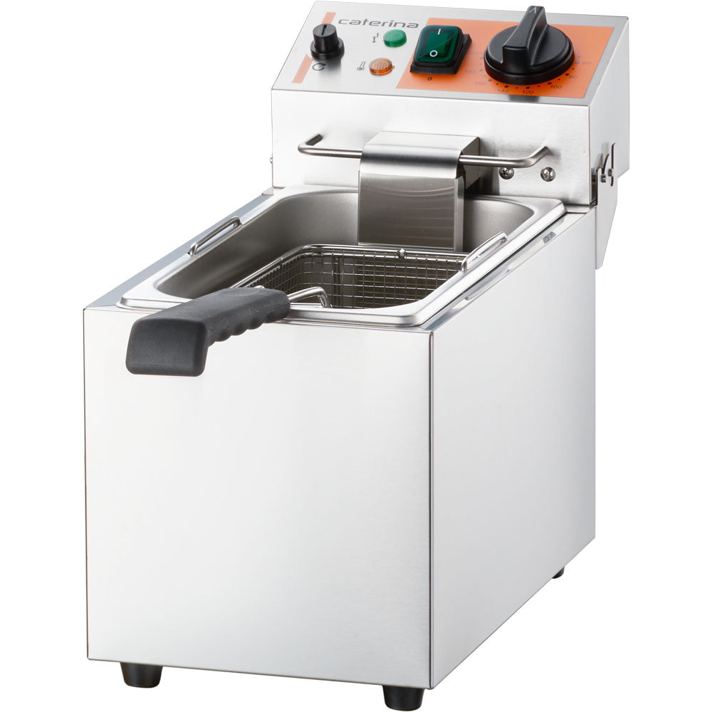 CATERINA Elektro-Fritteuse (Einzelbecken), Edelstahl, 2kW, 230V, Inhalt: 8L, 200x430x315mm