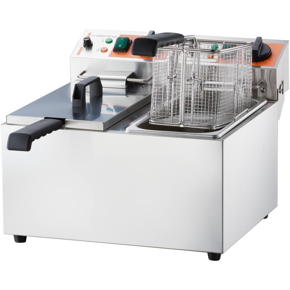 CATERINA Elektro-Fritteuse (Doppelbecken), Edelstahl, 2x3kW, 230V, Inhalt: 16L, 585x430x265mm