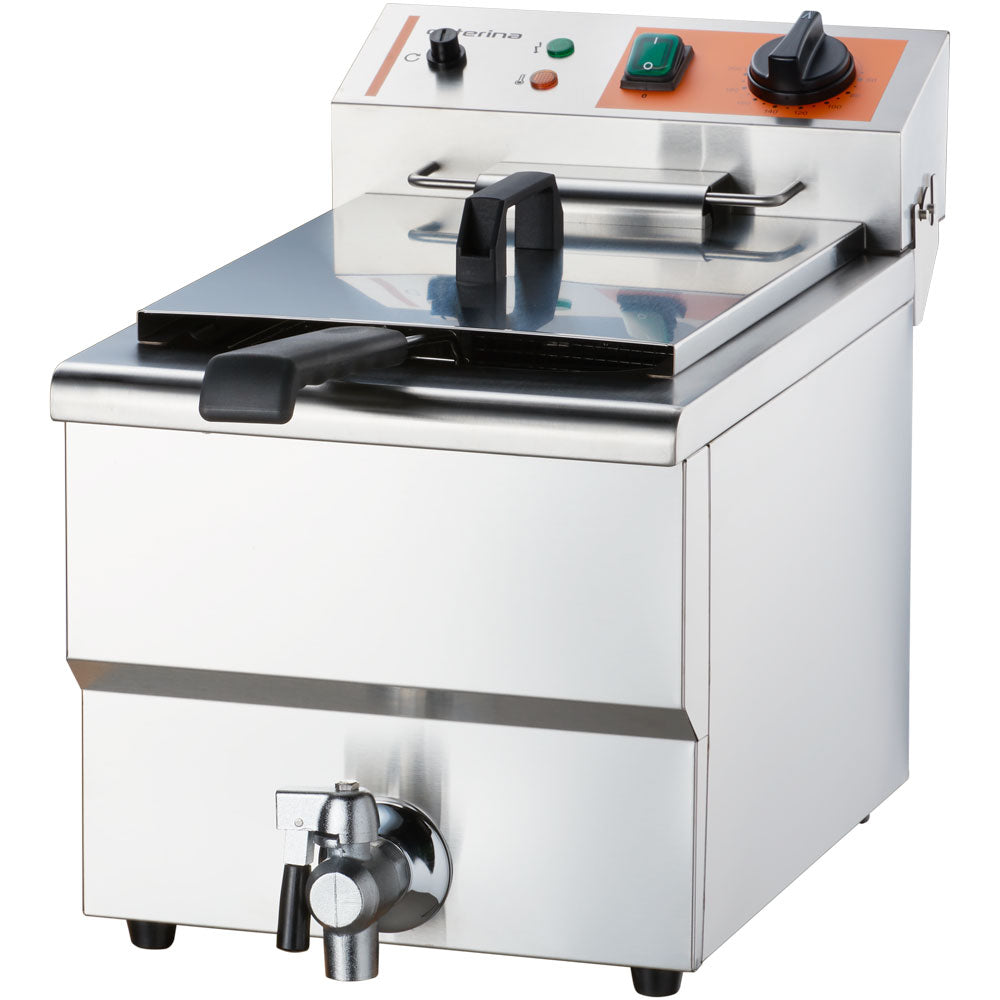 CATERINA Elektro-Fritteuse (Einzelbecken, inkl. Ablasshahn), Edelstahl, 3kW, 230V, Inhalt: 10L, 300x510x390mm