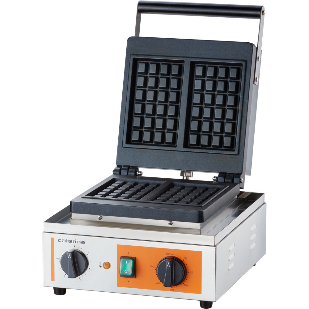 CATERINA Waffeleisen "Brüsseler Waffelform", Edelstahl und Gusseisen, Silber und Schwarz, 1,5kW, 230V, 320x380x240mm