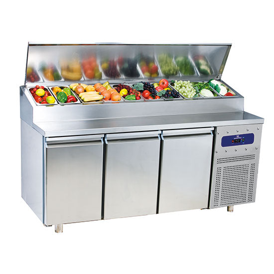 Mastro Kühl-Vorbereitungstisch mit 3 Türen GN 1/1, 10x GN 1/3 H=150 mm, -2°/+8°C