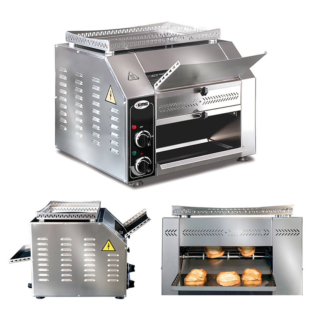 GMG Durchlauftoaster (3 Temperaturstufen), Edelstahl, Silber und Schwarz, 2,2kW, 230V, 480x660x440mm
