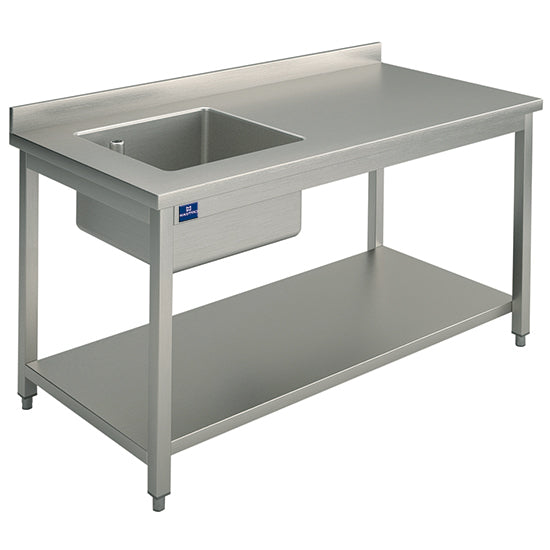 Mastro Arbeitstisch mit Becken links, mit Zwischenboden, mit Aufkantung, 1400x700 mm