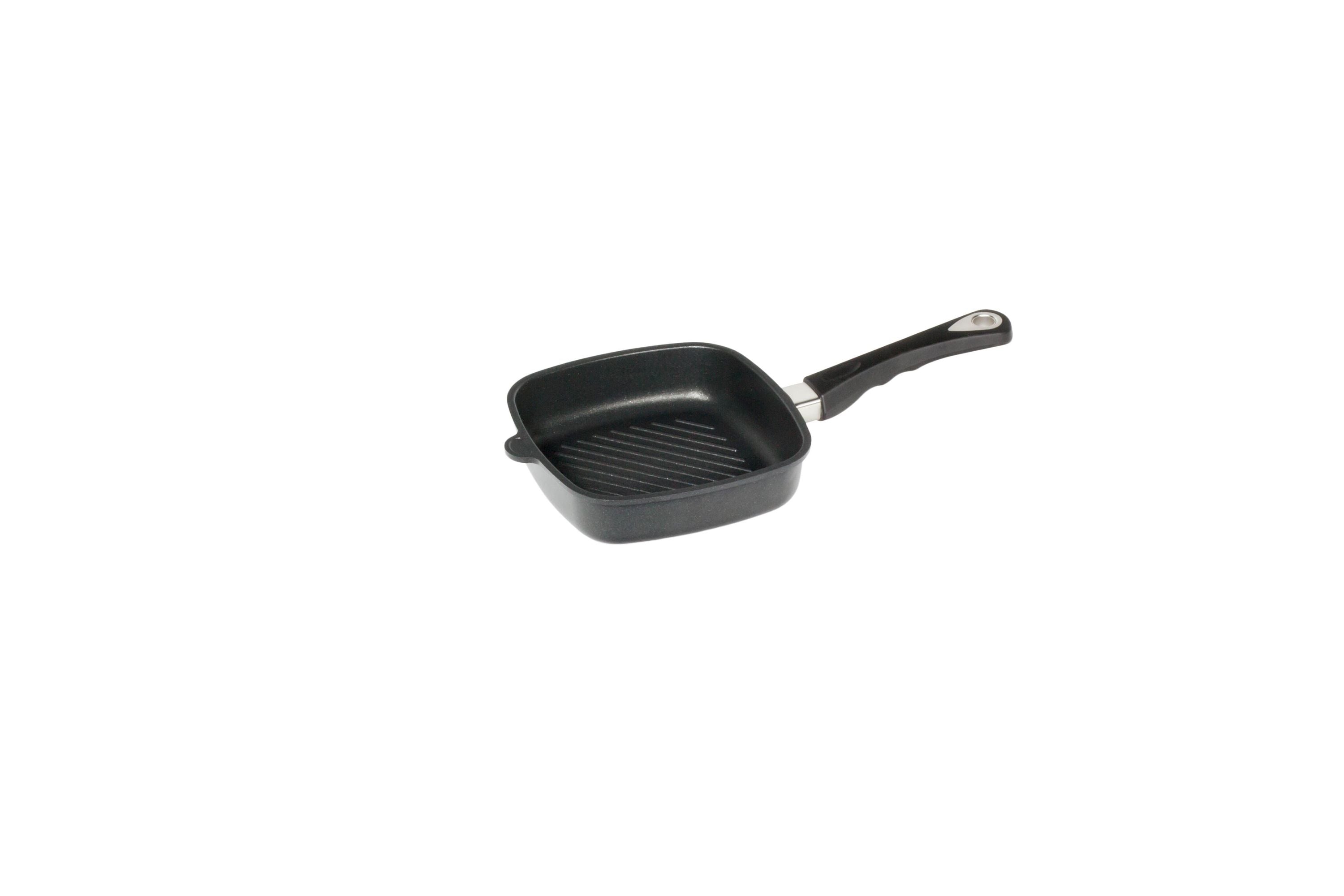 AMT Eckpfanne (Mit Grillboden, mit festem Stiel), Aluminiumguss, Schwarz, Abmessungen: 20x20cm, 26x26cm, 28x28cm