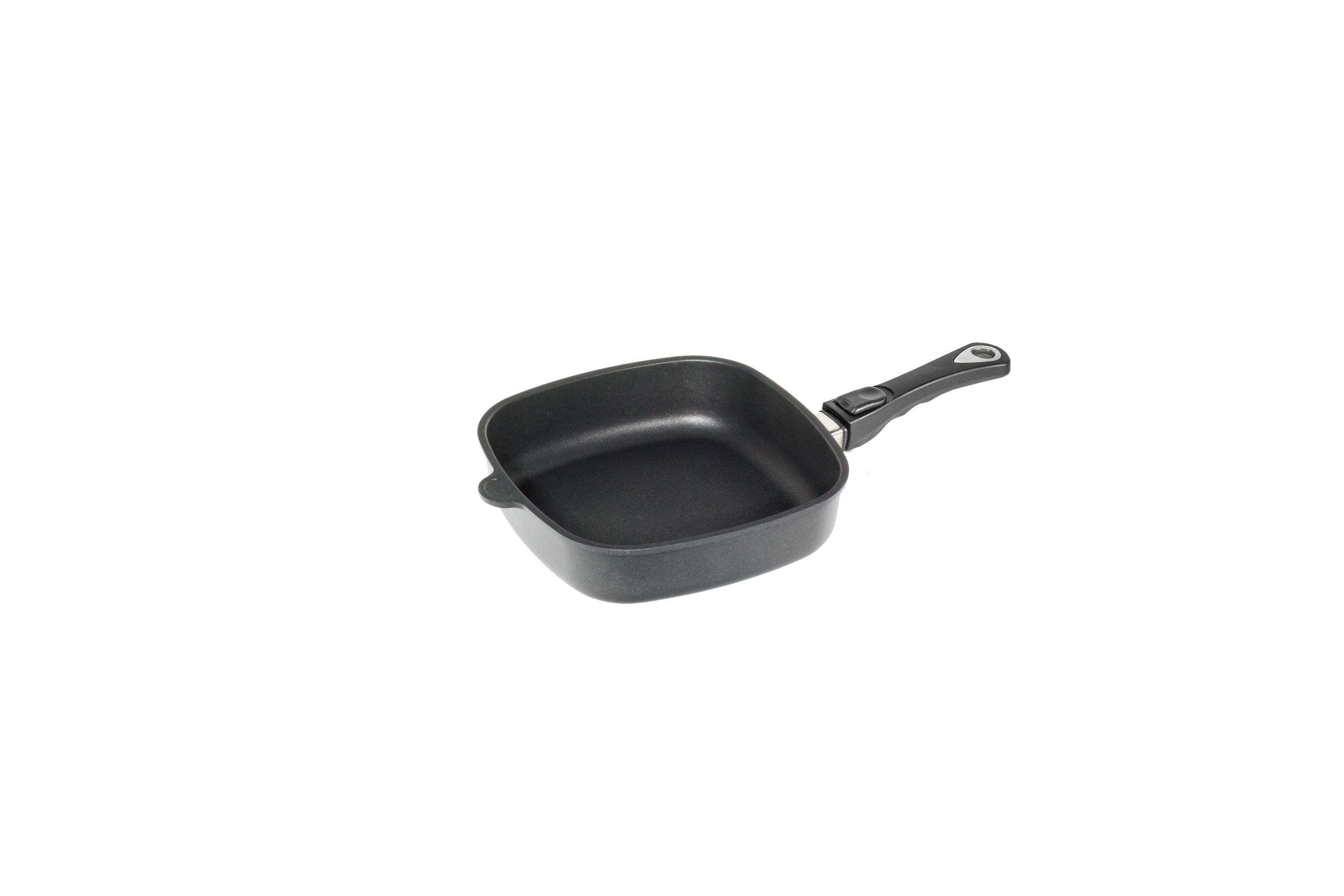 AMT Eck-Pfanne "Hoch" (Mit abnehmbaren Stiel), Aluminiumguss, Schwarz, Abmessungen: 24x24cm, 26x26cm