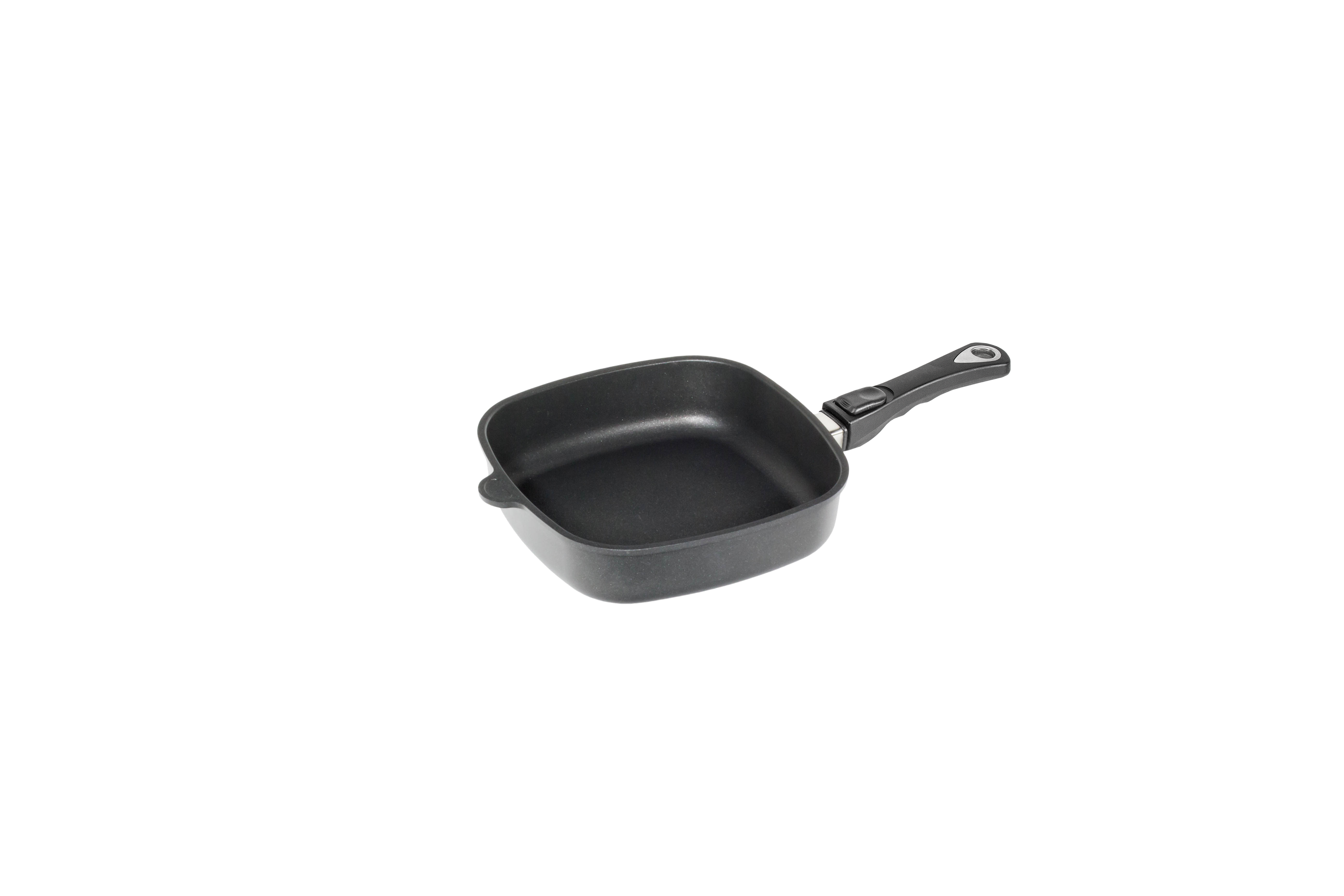 AMT Eck-Pfanne "Hoch" (Mit abnehmbaren Stiel), Aluminiumguss, Schwarz, Abmessungen: 24x24cm, 26x26cm