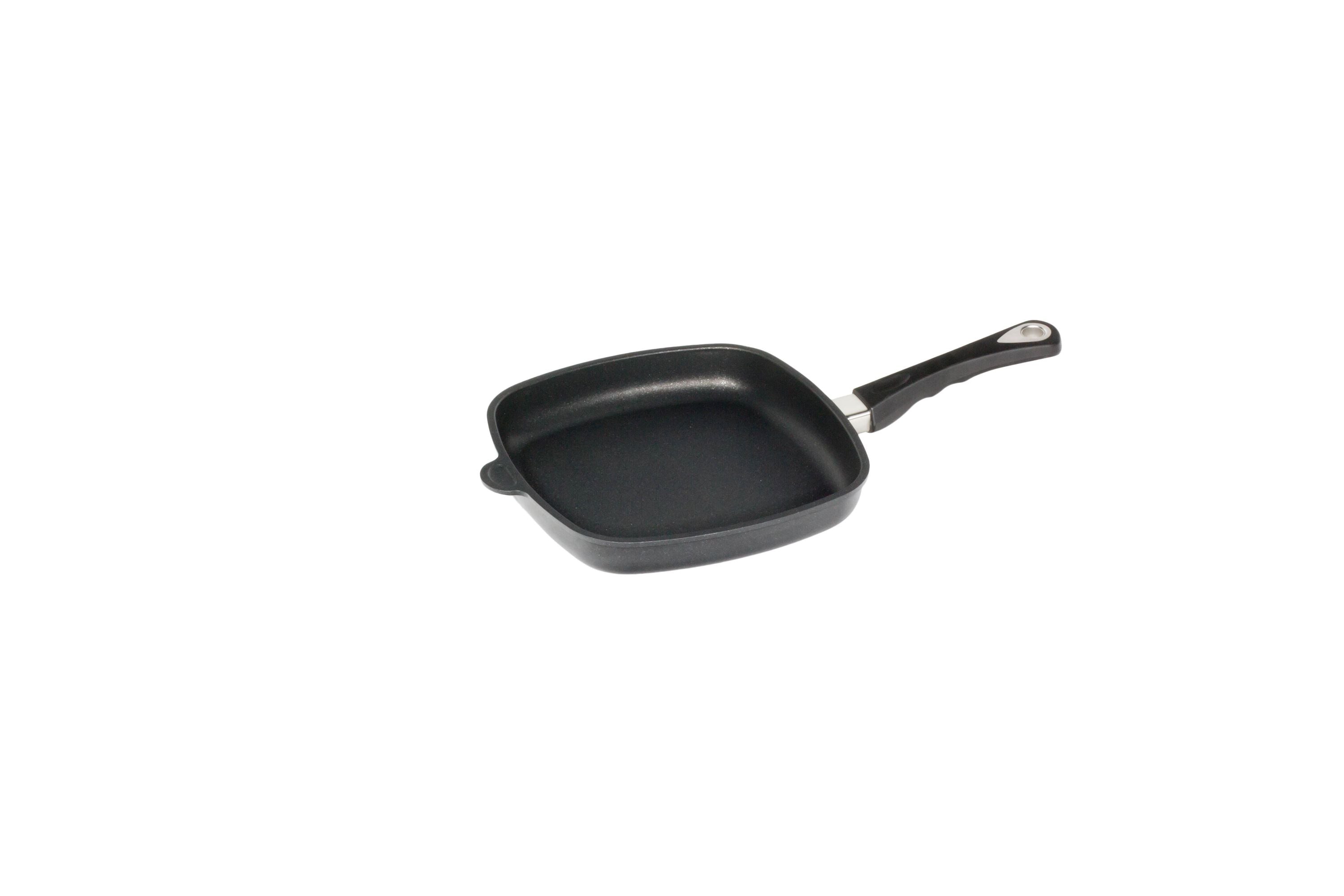 AMT Eckpfanne "Flach" (Mit festem Stiel), Aluminiumguss, Schwarz, Abmessungen: 20x20cm, 26x26cm, 28x28cm