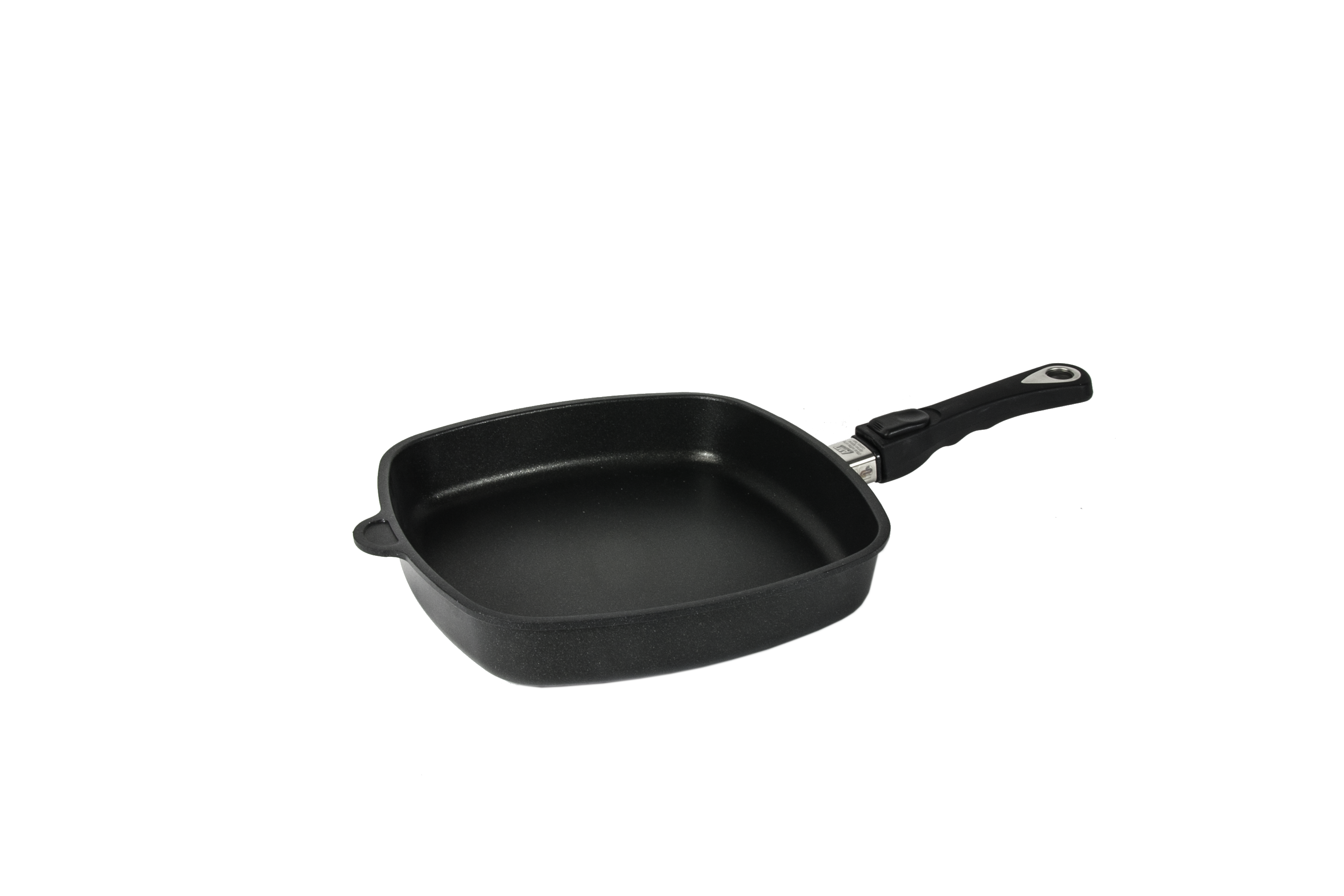 AMT Eck-Pfanne "Flach" (Mit abnehmbaren Stiel), Aluminiumguss, Schwarz, Abmessungen: 20x20cm, 26x26cm, 26x28cm